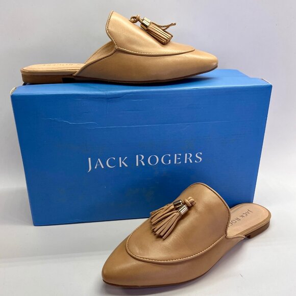 Jack Rogers Penwood Tassel Mule Size 6.5M Sand Leather Backless Slip On Shoes - Picture 1 of 16